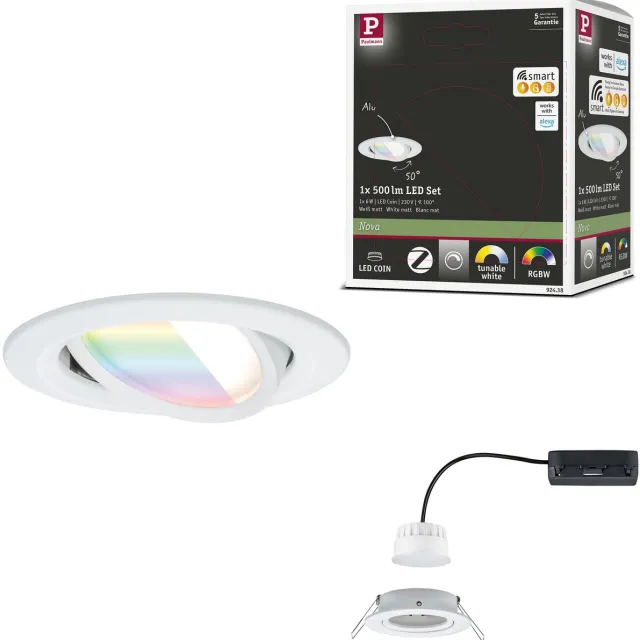 Paulmann LED-inbouwlamp Nova Coin rond 84 mm 50° RGBW+ 6W 500lm 230V Wit mat Aluminium