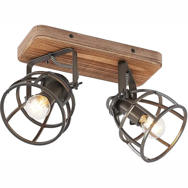Lindby plafondlamp hout - 2lichts - Metaal, hout - H: 20 cm - E14 - zwart, bruin
