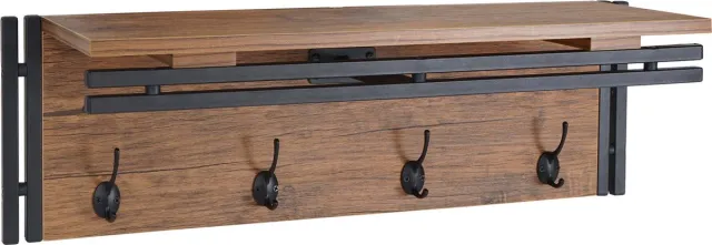 MCW Wandkapstok MCW-A27, kapstokplank, 4 haken 24x75x24cm 3D structuur ~ Wilde eik look