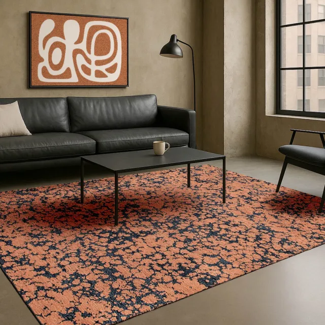 LOLA&MOI Binnen & Buiten Vloerkleed - 240 x 340 cm - Lola&Moi On Clouds Indian Blue - Laagpolig Tapijt - Gerecycled PET - Made in Belgium - Circulair Goud