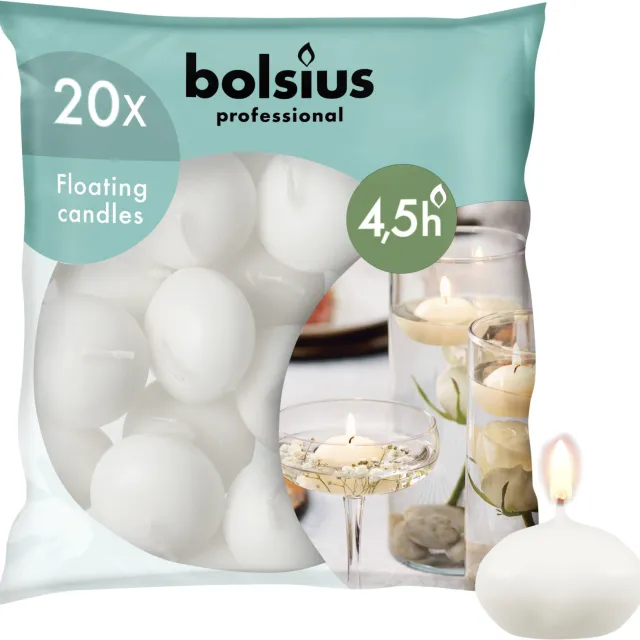 Bolsius drijfkaarsen (set van 20) wit