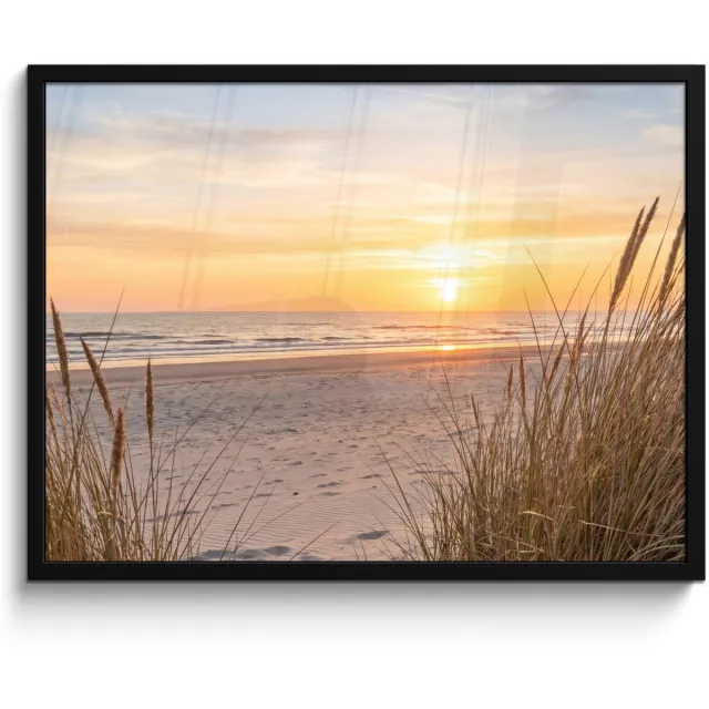 FrameYourWall Poster in lijst - Fotolijst 80x60 cm - Posters - Zonsondergang - Duinen - Zee - Posterlijst zwart - Decoratie - Wanddecoratie woonkamer - Muurdecoratie slaapkamer