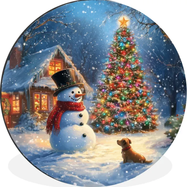 WallCircle Wandcirkel - Muurcirkel - Kerstwonder - Winteravond - Kleurrijk - Aluminium - Dibond - 30x30 cm - Binnen en Buiten