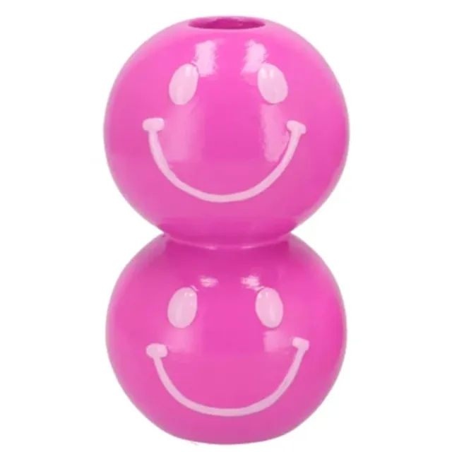 Smiley Kandelaar dubbel 7x7x12cm Roze donker/licht