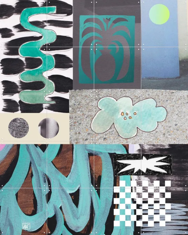 IXXI Teal Rising, Henriette Visscher - 80 x 100 cm - Grote wanddecoratie en posters - Fantasierijk, Pop art, Modern, Speels, Street art, Collage Groen / Zwart / Blauw