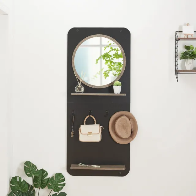 en.casa Wandkapstok Helsinge met spiegel en planken 140x59,5x16 cm zwart en houtkleurig [en.casa]