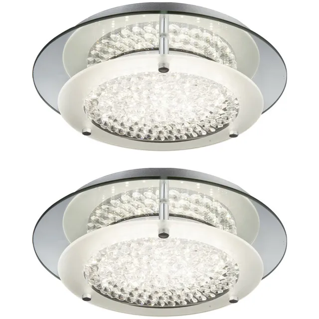 Globo Lighting Plafondlamp woonkamerlamp slaapkamerlamp keukenlamp eetkamerlamp, chroom kristallen helder, LED 12W 840Lm 4000K neutraal wit, D 28 cm, set van 2 zilver
