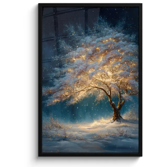 FrameYourWall Poster in lijst - Fotolijst 60x90 cm - Posters - Levensboom - Nacht - Donker - Blauw - Posterlijst zwart - Decoratie - Wanddecoratie woonkamer - Muurdecoratie slaapkamer