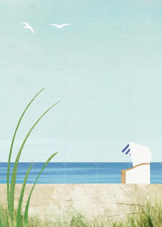 IXXI Beach Chair, Henry Rivers - 100 x 140 cm - Grote wanddecoratie en posters - Illustraties, Badkamer, Zeelandschappen & Kust Lichte tinten