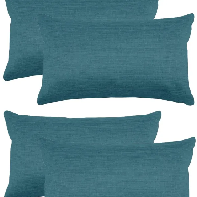 Stof Textile sierkussen Bea - 4x - petrol blauw - 30 x 50 cm - bank kussens - zitkussens - binnen/buiten - polyester