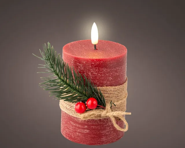 Lumineo LED wax kaars rood met vlam-effect - ø7,5x13 cm