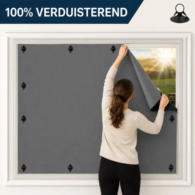 Qelus 2 Stuks Verduisteringsgordijn met Zuignappen - 100% Verduisterend & Op Maat te Knippen - 140x254cmcm - Draagbaar Zonnescherm voor Slaapkamer, Reizen - Incl. Opbergtas - Zwart Zwart - 2 Stuks