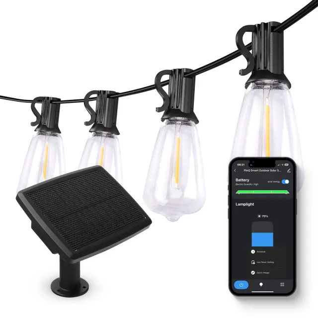 Flinq Lichtsnoer Solar - LED Lichtslinger voor Buiten - Tuinverlichting 15 meter Lang Snoer - Slinger met Lampjes - Sfeerverlichting / Partylights - Partyverlichting