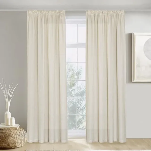 ShawnQ Moderne gordijnen voor woonkamer en slaapkamer, semi-transparant, shabby chic-stijl, 2 stuks, 140 x 200 cm, beige