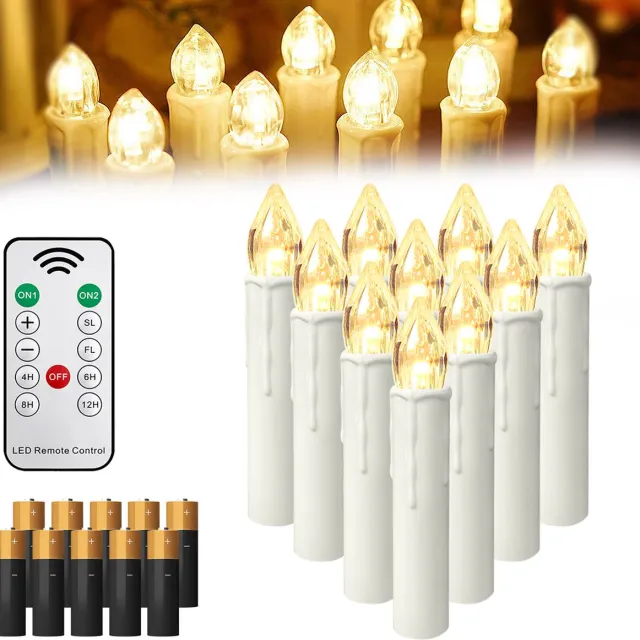 Froadp 10er LED Kerstkaarsen Draadloos Warmwit Kaarsen Met Timer Afstandsbediening Vlamloze Kerstboomkaarsen Feest Voor Feestjes,Kerstboom,Huwelijk, Huwelijksdecoratie,Geboortedag (Met Batterij)