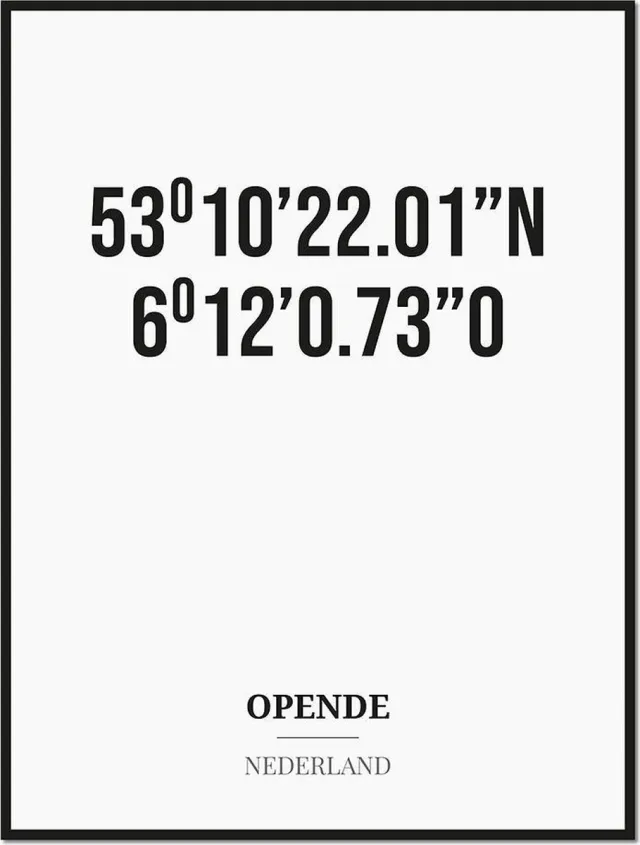 Studio216 Poster/kaart OPENDE met coördinaten zwart, wit