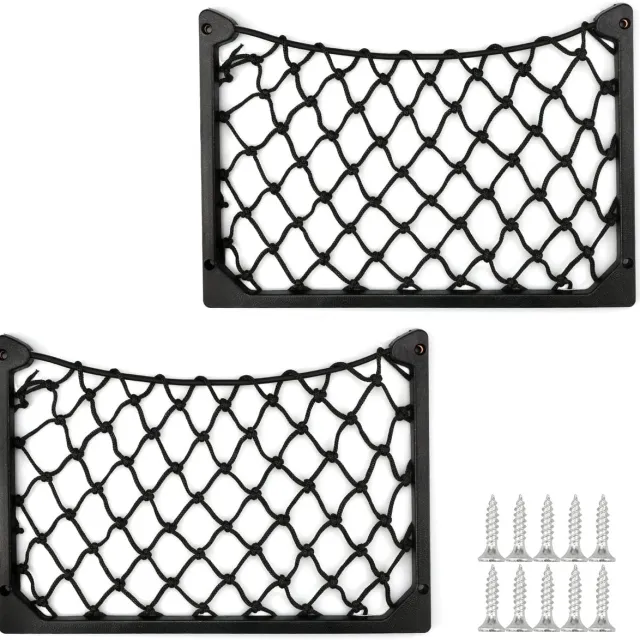 Famanu Set van 2 auto-opbergnetten 31x21 cm met schroeven en frame – Zwart
