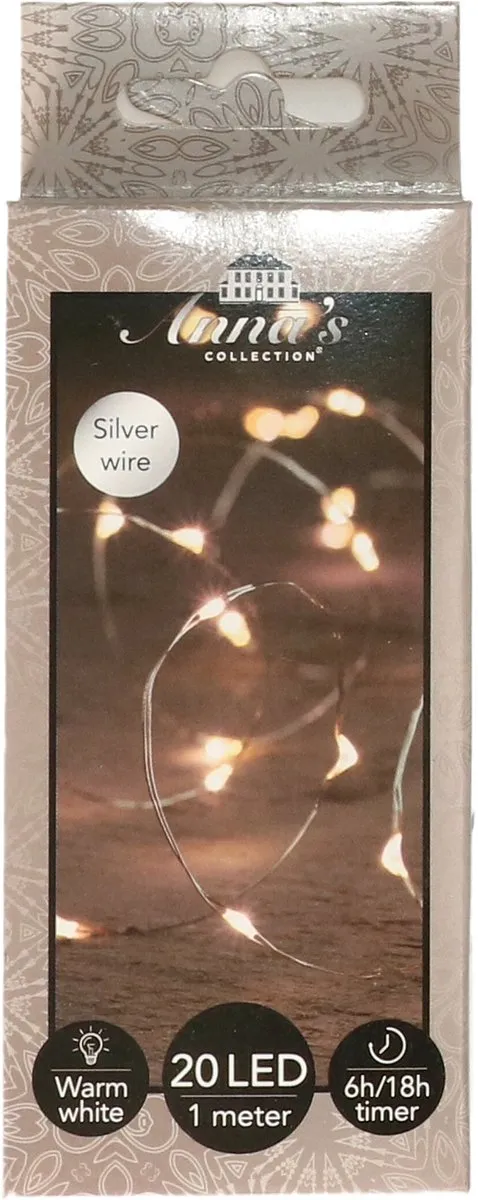 Anna's Collection Draadverlichting lichtsnoer - 20 led lampjes - warm wit - zilver draad - 100 cm - lichtdraad - kerstverlichting