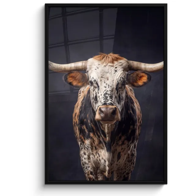 FrameYourWall Poster in lijst - Fotolijst 80x120 cm - Posters - Stier - Kleurrijk - Hoorns - Posterlijst zwart - Decoratie - Wanddecoratie woonkamer - Muurdecoratie slaapkamer