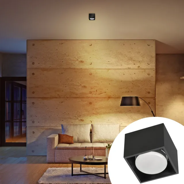 LED's light by Shada LED's Light Cube LED Plafondlamp - 1 lichtpunt - Draaibaar licht - Staal - 10 x 8 cm - Zwart - Gx53 ledlamp - Plafonniere - Plafonnieres - Plafoniere slaapkamer - Plafondlampen - Badkamerlamp - Plafond lamp