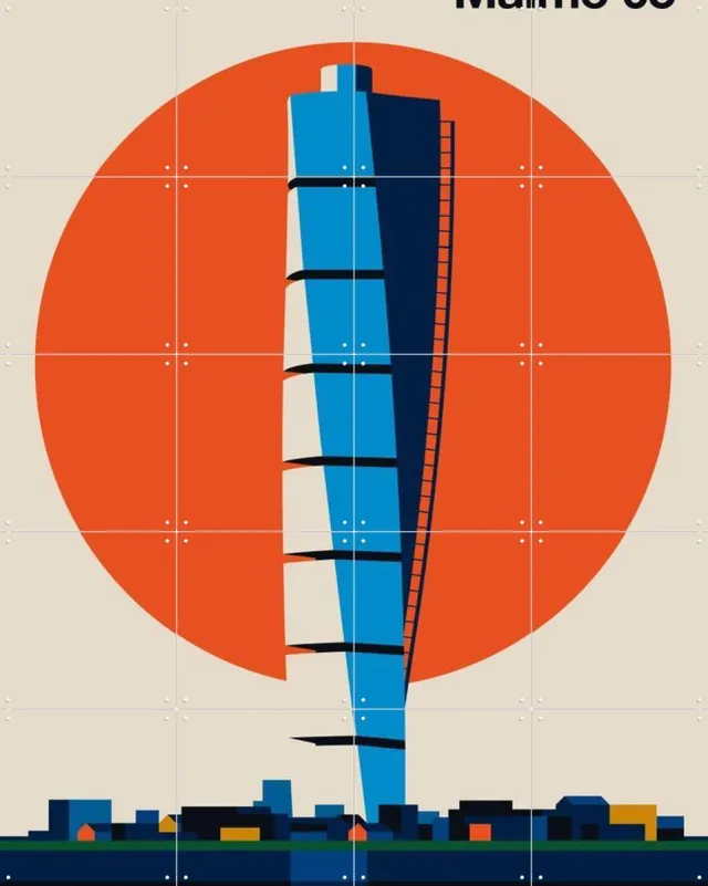IXXI Malmö 05, Bo Lundberg - 80 x 100 cm - Grote wanddecoratie en posters - Kleurrijk, Geometrische Kunst, Illustraties, Woonkamer, Mancave Blauw