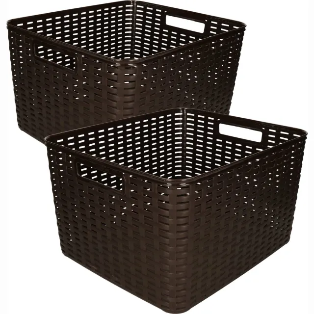 Forte Plastics Opbergboxen / opbergmandjes set - 5x stuks - rotan kunststof - bruin - met inhoud 18 en 28 liter