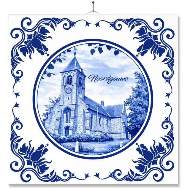 MC Living Tegel Met Opdruk | Noordgouwe | Delft Blauw | Cadeau | Inclusief Geschenkdoos | Standaard | Ophangsysteem Multi-Color