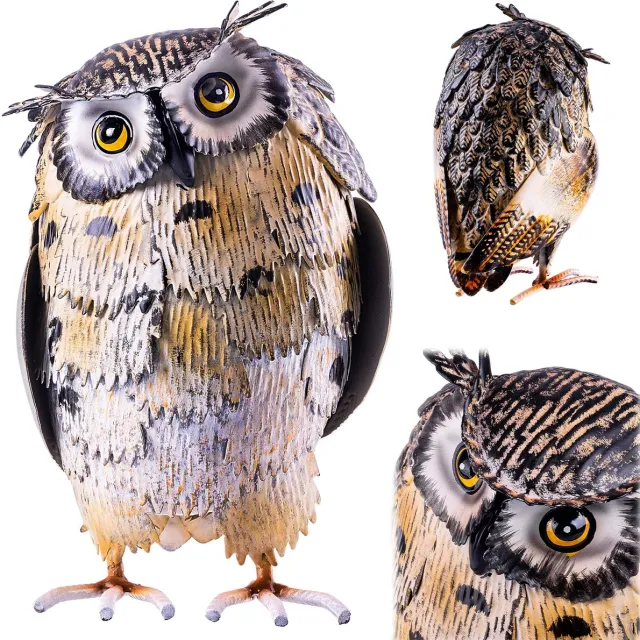 KADAX Uil-beeldje 22 cm, tuinbeeldje van gepoedercoat staal, decoratief beeldje voor in de tuin, tuinbeelden, metalen tuindecoratie, handgeschilderd dierenbeeldje, decoratieve beeldjes Bruin