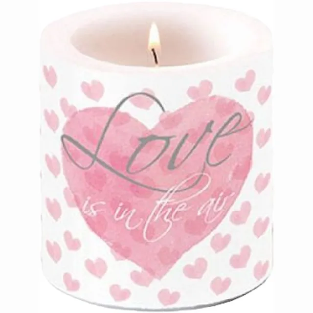 Ambiente Love Letters Kaars - Klein - Paraffine - Ø 9 cm - moederdag - liefde wit/roze
