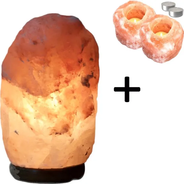 Trendup Dimbare Himalaya Zoutlamp - Combinatieset inclusief 2 Waxinelichthouders Zoutsteen Rood