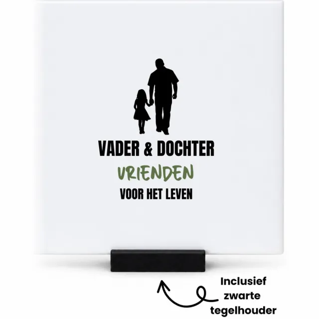 Hacebo Vader en dochter tegeltje met tegelhouder - Liefde - vrienden - tegeltjes met tekst - verjaardagscadeau - cadeau voor vader/dochter - gift - kado - spreuktegels - 10.8x10.8 CM Wit