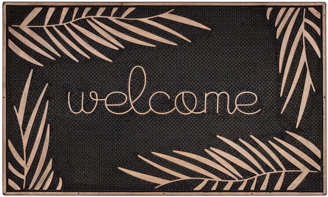Hamat Diamo Welcome Leaves 45 x 75 cm - Buitenmat - Deurmat Buiten - Rubber - 6 mm Koper/Zwart