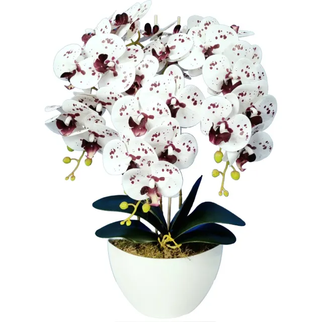 Damich Kunst Orchidee in Bloempot - Voor binnen Hoogte 60 cm - Wit
