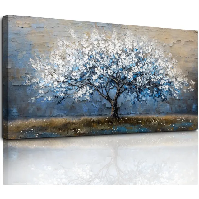 Unyqoos Tijdloze Elegantie: Grote Blauwwitte Bloemenkunst op Canvas voor Elke Ruimte