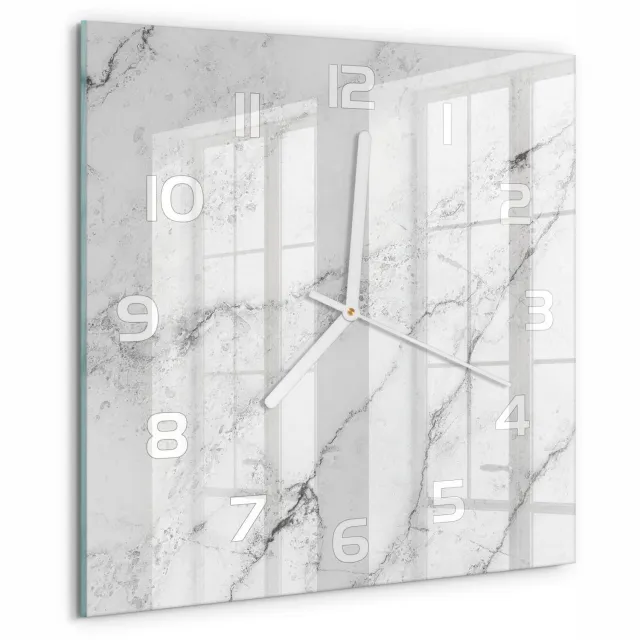 TULUP Wandklok - Marmer Wandklok Glas Met Motief - 30x30 cm - Wit Decoratieve Glazen Klok - Witte handen - Vierkante Klok - Gekleurde Glazen Klok - Glazen Klok Met Print