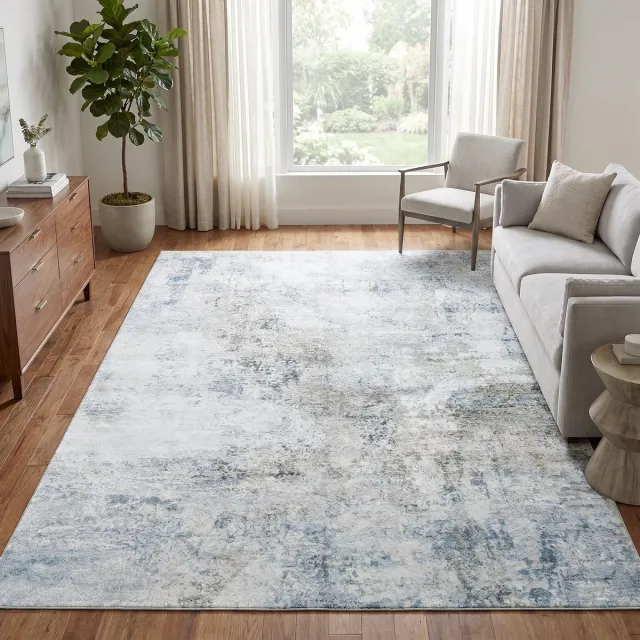 Tapiso Venezia Vloerkleed Woonkamer Laagpolig Grijs Blauw Verweven Abstract Antislip Tapijt Slaapkamer Eetkamer Gang Oeko-Tex