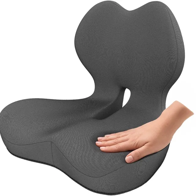MMOBIEL Zitkussen Orthopedisch met Rugsteun en Antislip van MMOBIEL – Ergonomisch Memory Foam Stoelkussen – Voor Drukverlaging van Stuitje, Heupen en Onderrug – Voor Auto, Bureaustoel, Thuis Grijs