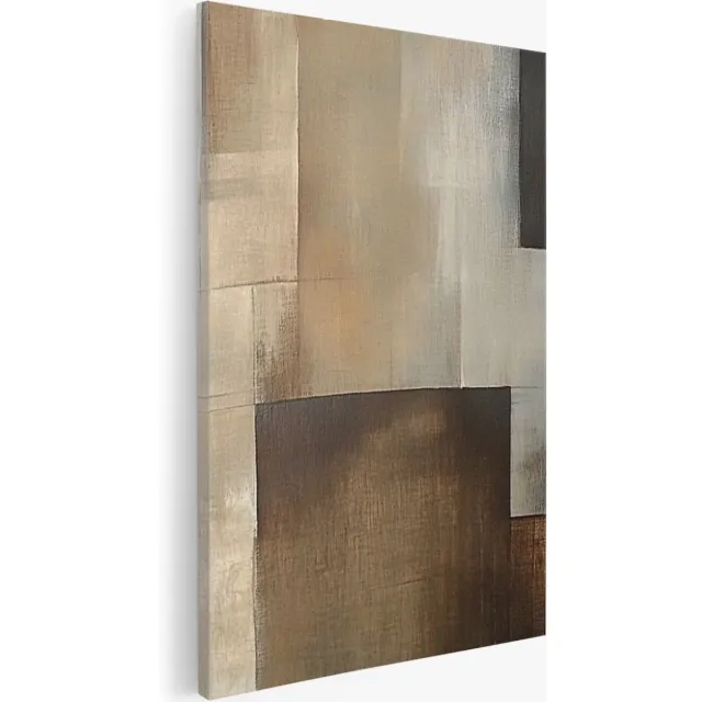 Saammp Canvas Schilderij - Beige - geblokt - vegen - Abstract kunstwerk - 80x120 - Foto op canvas - Wanddecoratie - Muurdecoratie Woonkamer - Slaapkamer decoratie - Canvas Print Multicolor