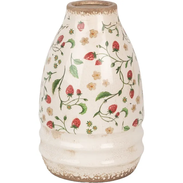Clayre & Eef Vaas Ø 21x32 cm Beige Rood Keramiek Bloemen