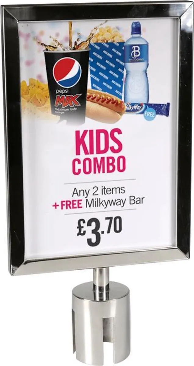 Aluanz Displaysign A4 posterframe - Insteek kader infostandaard voor afzetpaal display chroom