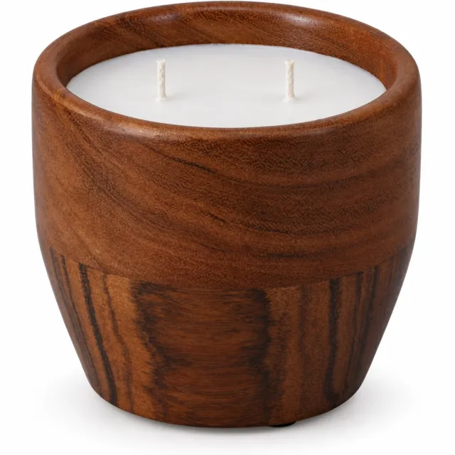 HEM Kaars in Acaciahouten Pot Ø10 cm - Houten Kaars - 150 g Wax - 18 Branduren - Donkerbruin - Met Microvezeldoekje