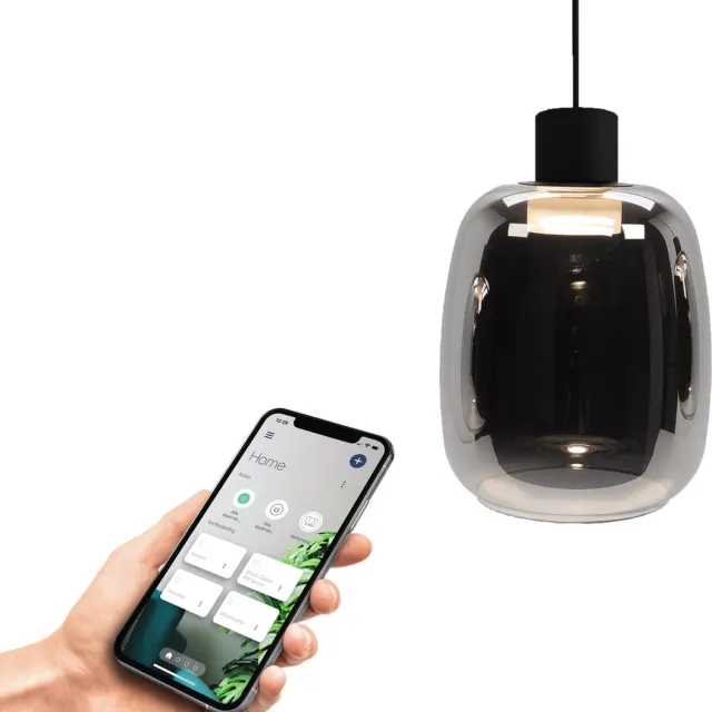 EGLO connect.z Molochio-Z Smart Hanglamp - LED - Ø 12,5 cm - Zwart/Smoke/Rookglas - Instelbaar RGB & wit licht - Dimbaar - Zigbee
