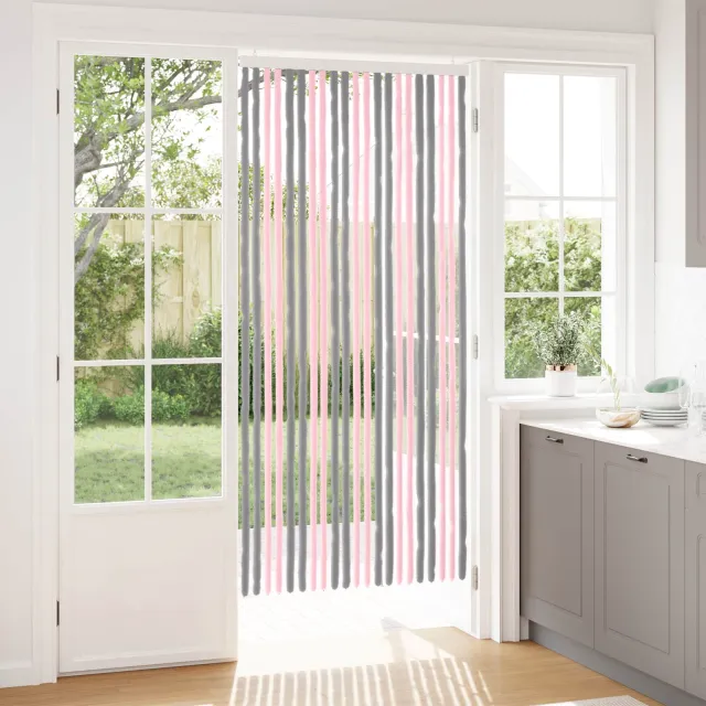 vidaXL Insecten Gordijn Chenille Zilvergrijs en Roze 90 x 200 cm