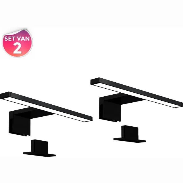 B.K.Licht Spiegellamp - set van 2 - badkamerlamp - IP44 - l: 30cm - zwart
