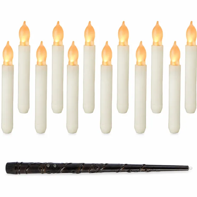 SWGOTA led kaarsen, set van 12 met toverstaf-afstandsbediening, warmwit flikkerlicht, cilindervormig en hangend voor verjaardags- en Halloweenfeesten