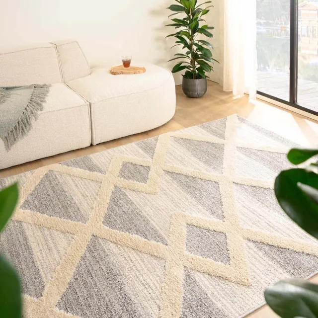 Tapeso Scandinavisch vloerkleed - Fjord Farger grijs/crème 120x170