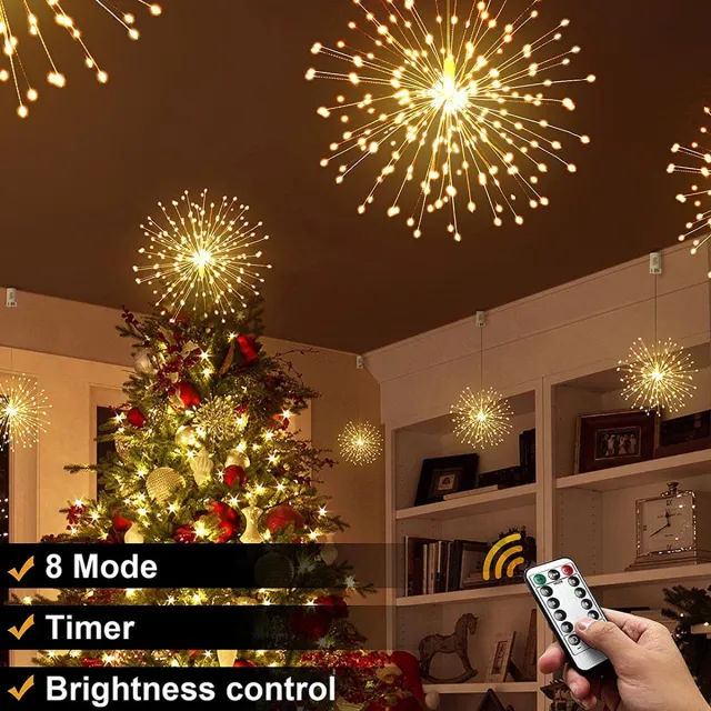 MUPOO Kerstverlichting Buiten - 200 LED Warm Wit Vuurwerk Lichtslinger met Afstandsbediening & Timer - Buigbaar & DIY met 10 Helderheidsniveaus en 8 Lichtmodi - Voor Tuin, Balkon en Kerst