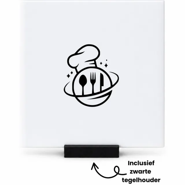 Hacebo Kok tegeltje met tegelhouder - Kok - Chef - tegeltjes met tekst - Restaurant - Bakken - Koken - spreuktegels - 10.8x10.8 CM Wit