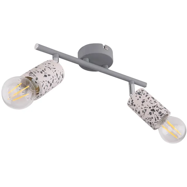 Globo Lighting Plafondlamp 2 spots 2 vlam plafondlamp Plafondspot, met beweegbare spots in terrazzosteen look, 2x E27, L 30 cm Grijs