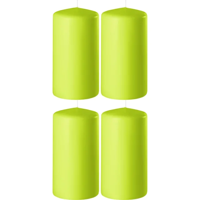 Enlightening Candles 4x Lime groene cilinderkaarsen/stompkaarsen 6 x 10 cm 36 branduren - Geurloze kaarsen lime groen - Woondecoraties